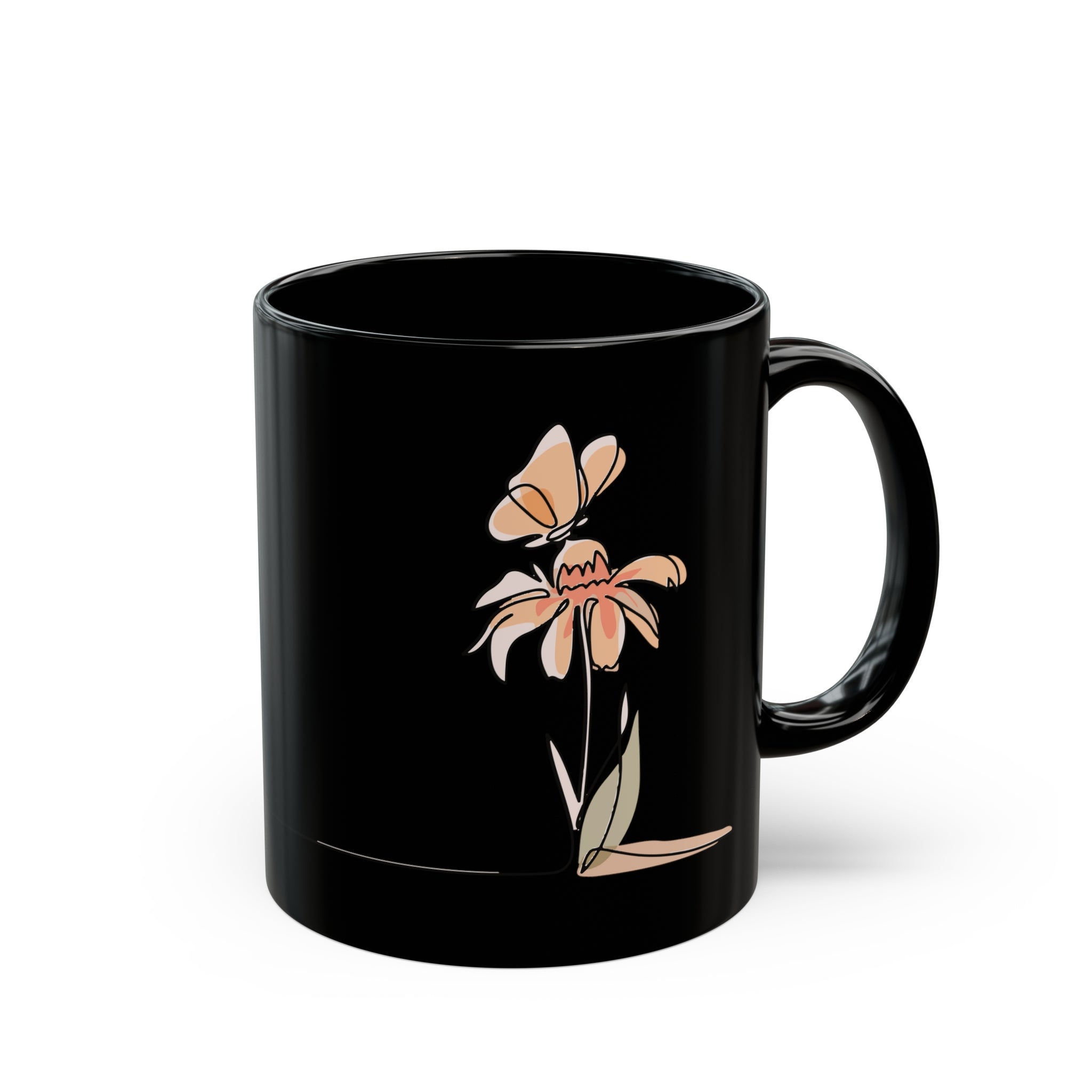 Pretty & Single Flower Black Mug - Your Faithful Treasure