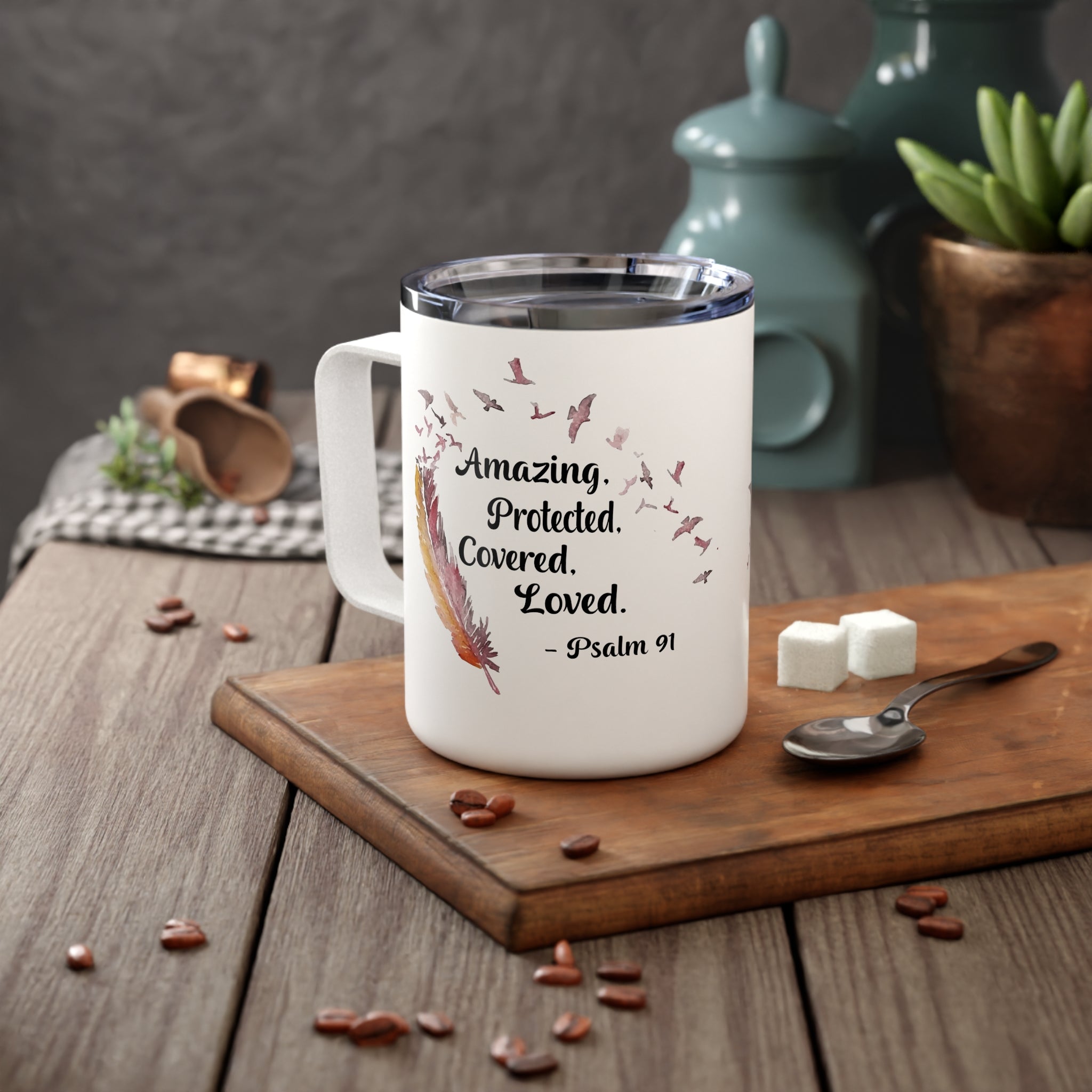 Loved & Covered Insulated Black and White Coffee Mug - Your Faithful Treasure