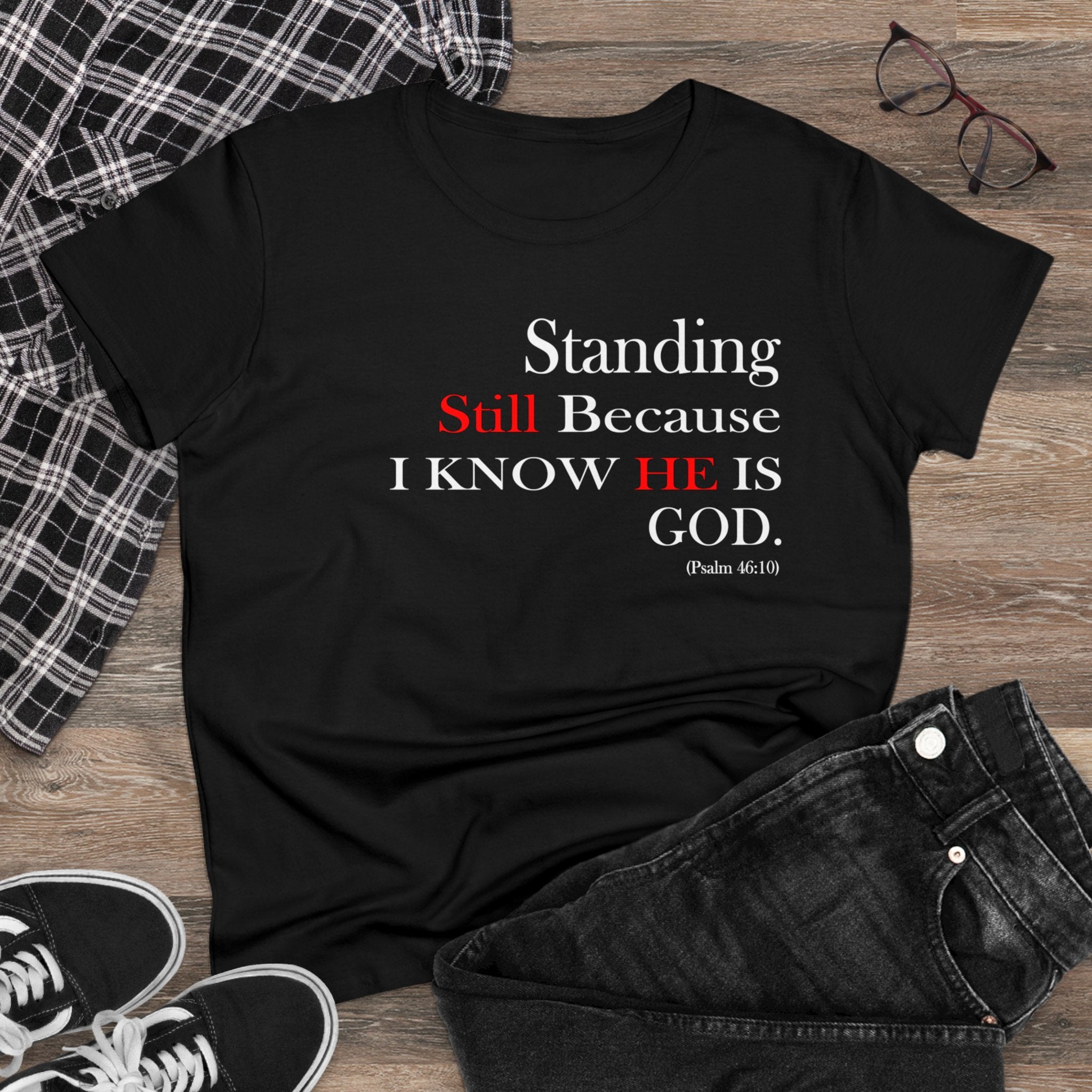 Women’s Fitted Psalm 46:10 Short Sleeve Shirt - Your Faithful Treasure