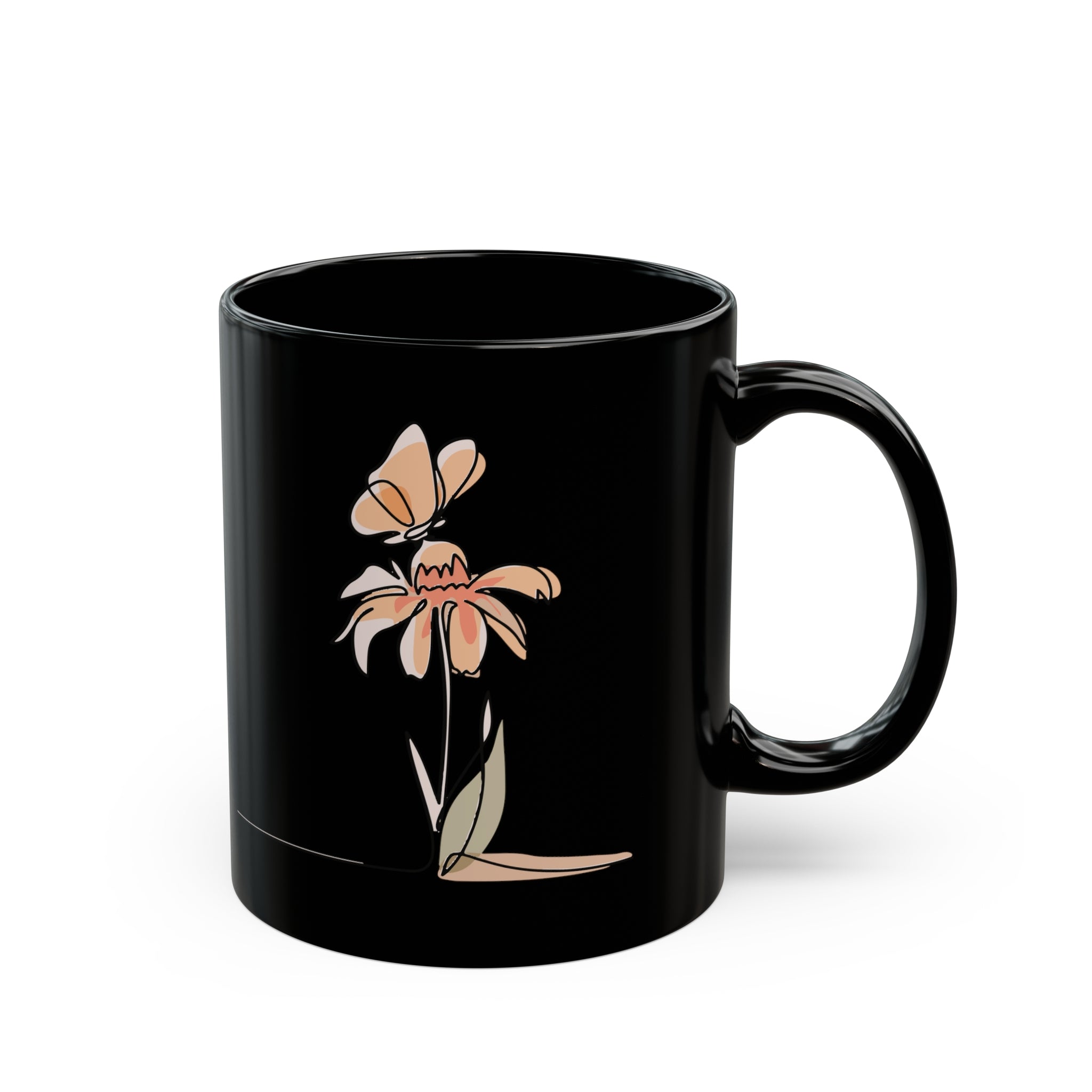 Pretty & Single Flower Black Mug - Your Faithful Treasure