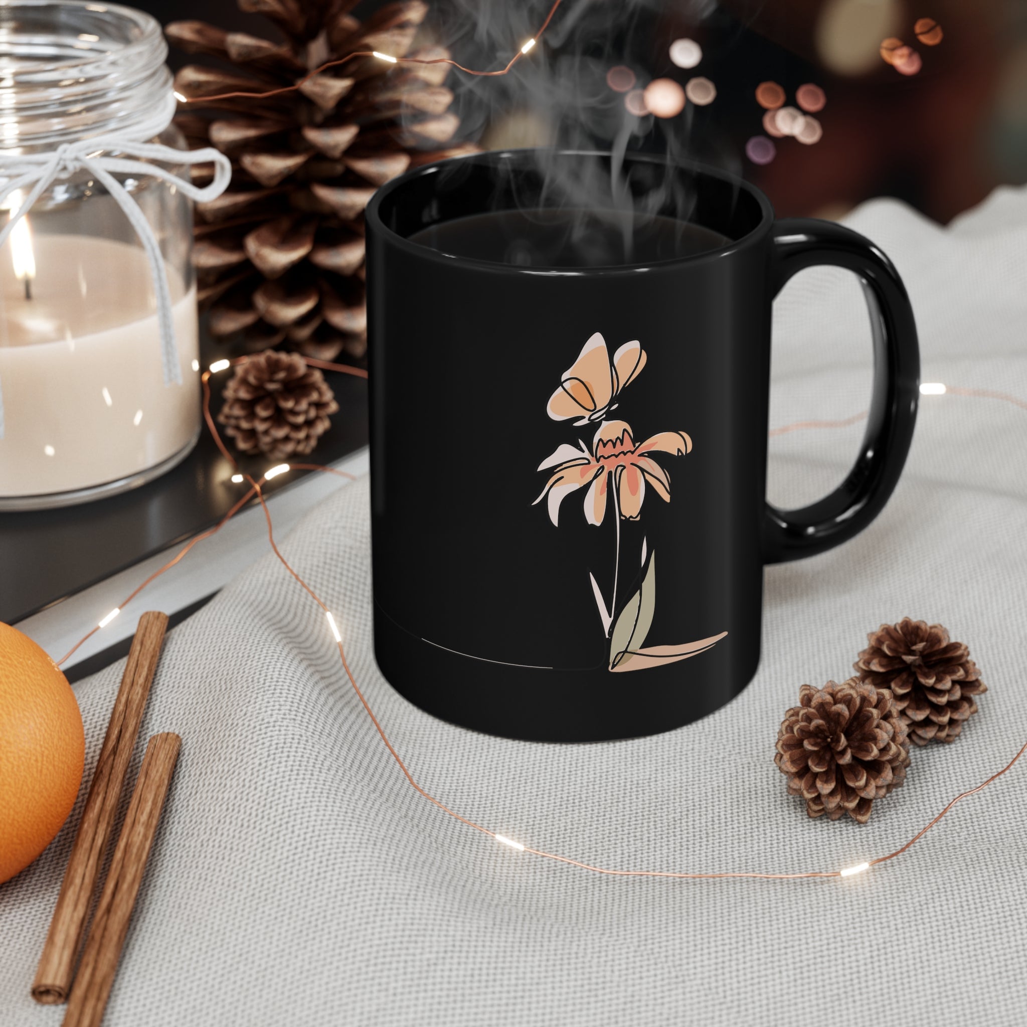 Pretty & Single Flower Black Mug - Your Faithful Treasure