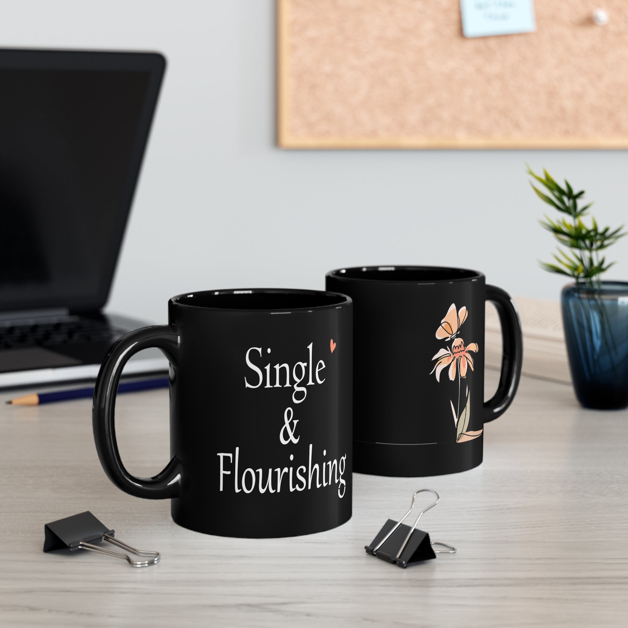 Pretty & Single Flower Black Mug - Your Faithful Treasure