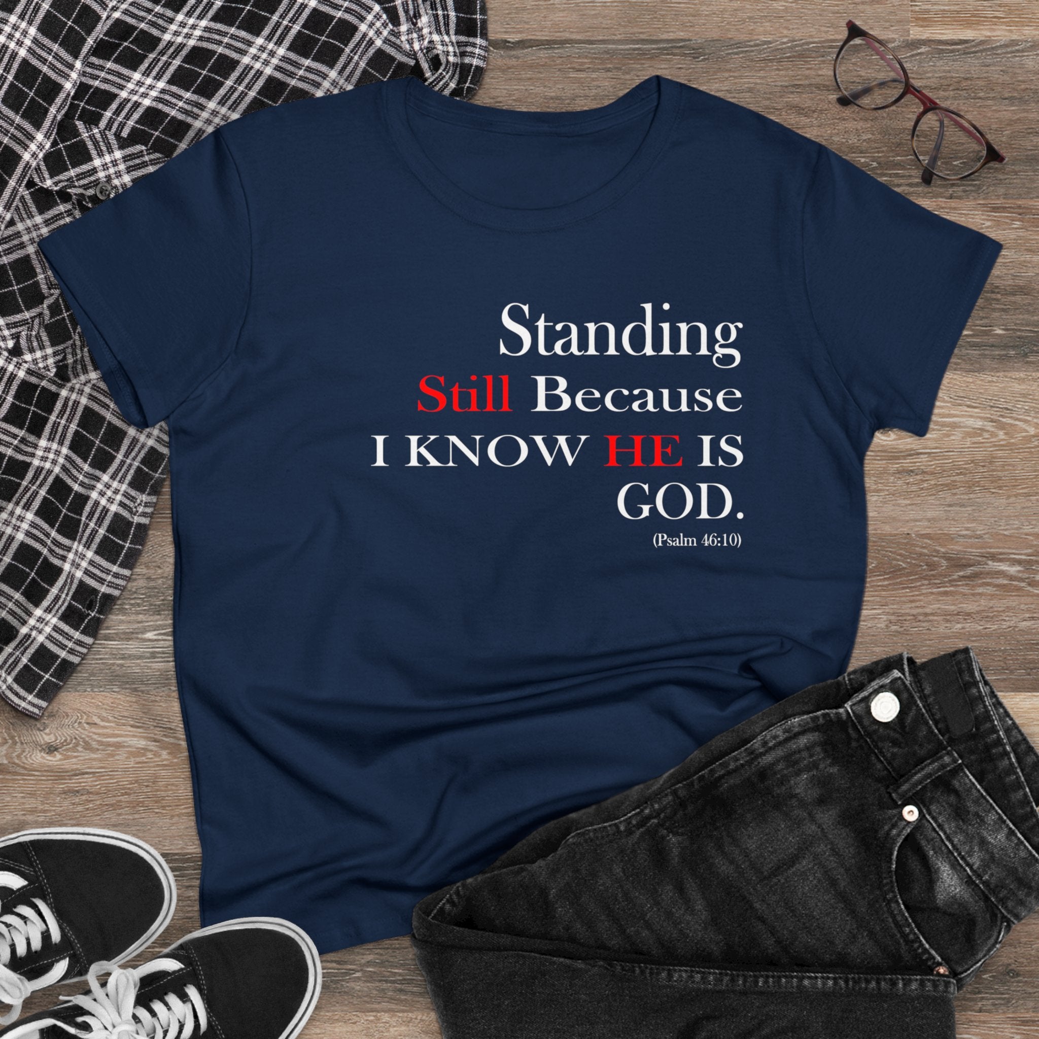 Women’s Fitted Psalm 46:10 Short Sleeve Shirt - Your Faithful Treasure